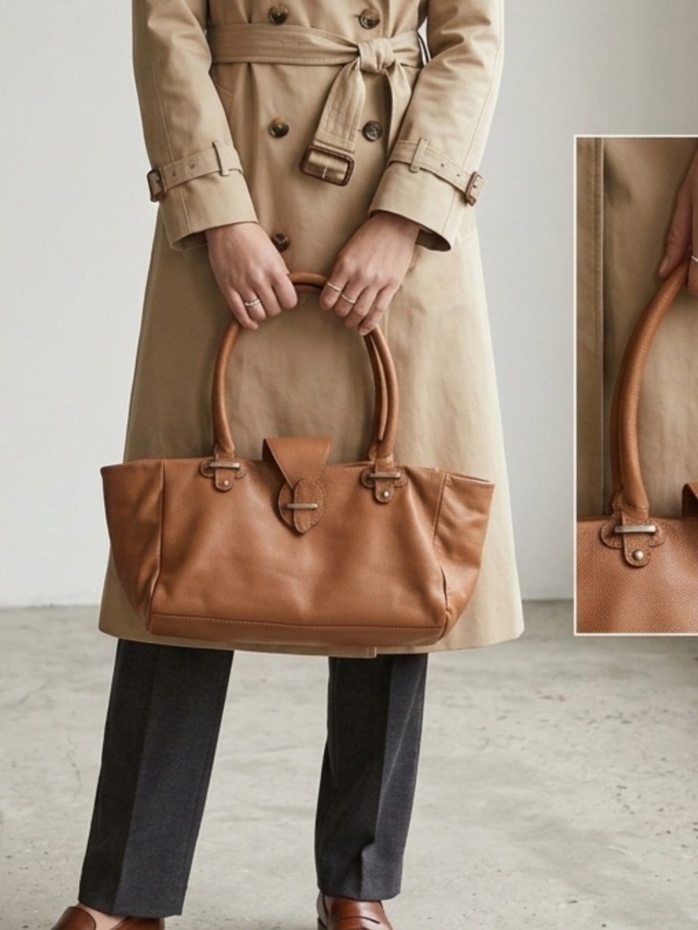 ZARA Woman Soft Brown Leather Tote Shoulder Bag - Ref 4163/304/105